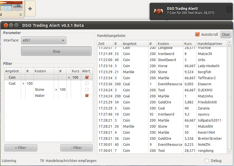 DSO Trading Alert Desktop Notification