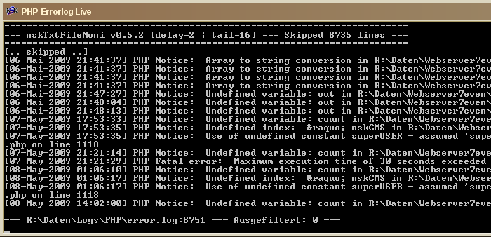 nskTxtFileMoni zeigt das Errorlog von PHP